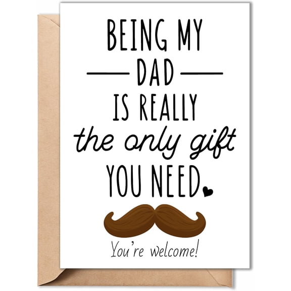 Fathers Day Card Funny Birthday Card for Dad, Stepdad, Bonus Dad 5x7 Folded Card with Envelope & Sticker Humorous Father Gift Blank Inside - Gifts for 30th, 40th, 50th, 60th, 70th, 80th, 90th