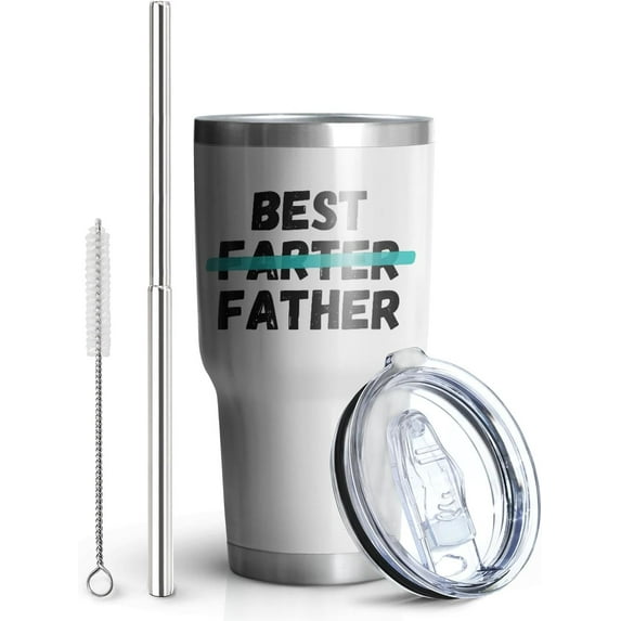 Fathers Day Coffee Tumblers, World''s Greatest Dad Cups Tumbler 30oz Stainless Steel Insulated Mug with Lid, Straw and Brush, Best Gift for Dad from Kids, Son or Daughter