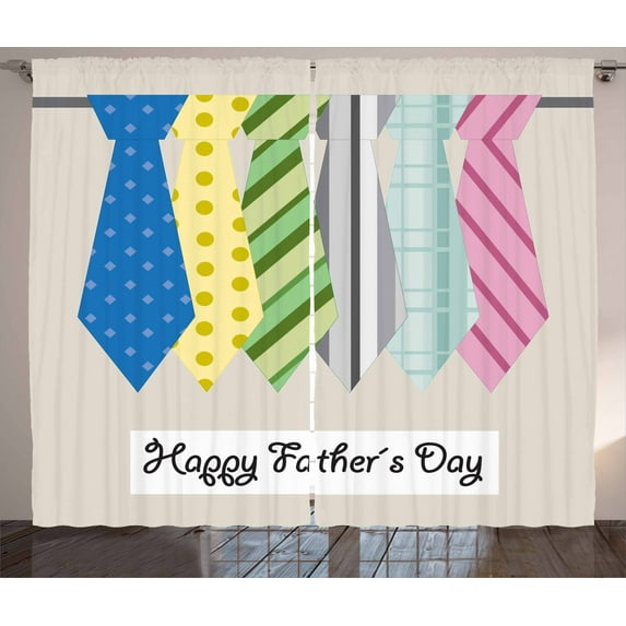 Ambesonne Fathers Day Curtains 2 Panel Set, Colorful Dad Ties Theme, 108" x 84", Multicolor