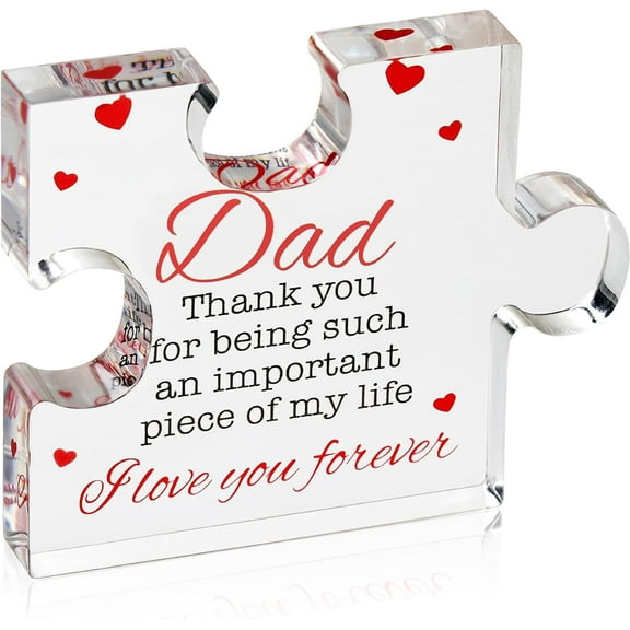 Fathers Day Dad Birthday Gift - Engraved Acrylic Block Puzzle Birthday Gifts for Dad 3.35 x 2.76 inch - Cool Father's Day Presents from Daughter, Son, Mom - Heartwarming Men Birthday Gift