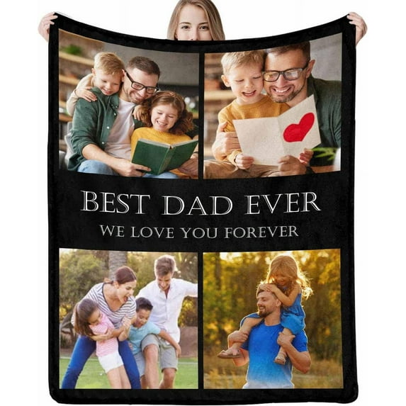 Fathers Day Dad Gifts Custom Blanket with Photos Father Gifts from Daughter Son, Personalized Pictures Blanket Christmas Birthday Gifts for Daddy