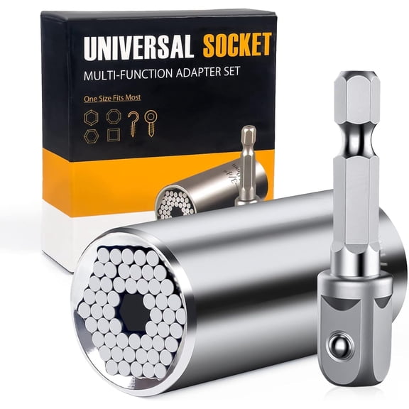 Fathers Day Dad Gifts from Daughter Son Wife, Silver Universal Socket Tools, Socket Set with Power Drill Adapter Stocking Stuffers for Men, Tools Gifts for Husband Dad DIY Handyman
