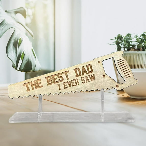 Fathers Day Decorations Wooden Plaque Crafts Desktop Ornament Artwork Creative Tabletop Signs Wood Handicraft for Drawing Room Restaurant Cabinet Wood Saw