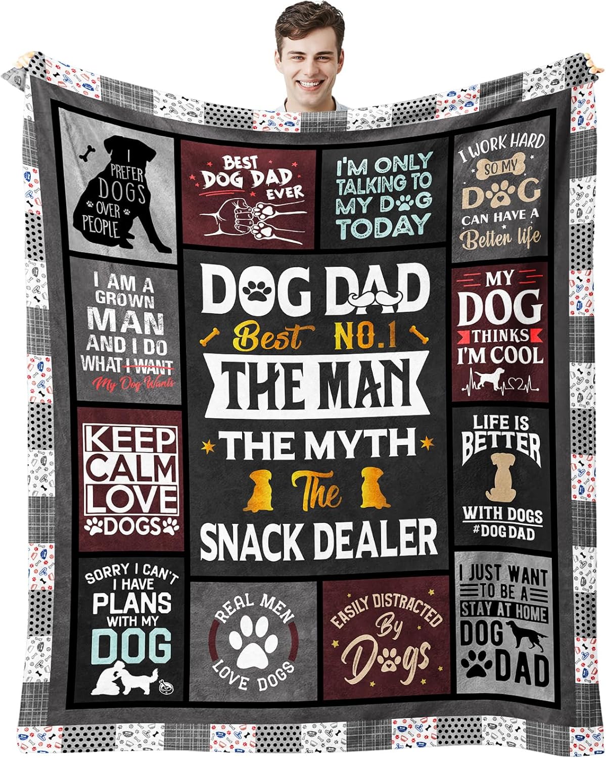 Fathers Day Dog Dad Gifts for Men, Dog Lover Gifts Ideas for Men Throw Blanket 50"X 60", Best Present for Puppy Dads, Present from Puppy to Dad
