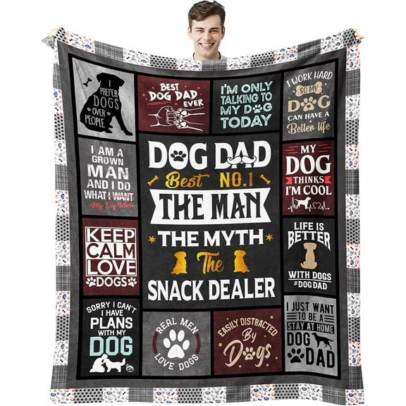 Fathers Day Dog Dad Gifts for Men, Dog Lover Gifts Ideas for Men Throw Blanket 50"X 60", Best Present for Puppy Dads, Present from Puppy to Dad