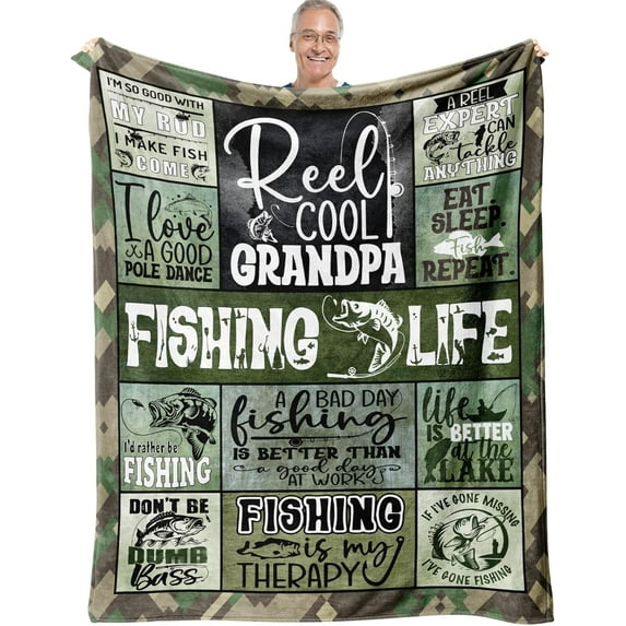 Fathers Day Fishing Gifts for Dad Birthday Throw Blanket 60" x 50", Fishing Dad Gifts from Daughter/Son, Fishing Gifts for Men, Fishing Lovers Gifts, Birthday Gift for Fisherman