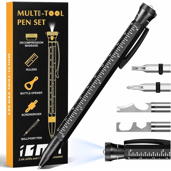 Fathers Day Gift for Dad, 11 in 1 Multitool Pen EDC Tactical Tool with LED Light, Screwdrivers, Hex wrench, Ruler, Bottle Opener, Phone Stand-Personalized Gifts Men Cool Gadgets