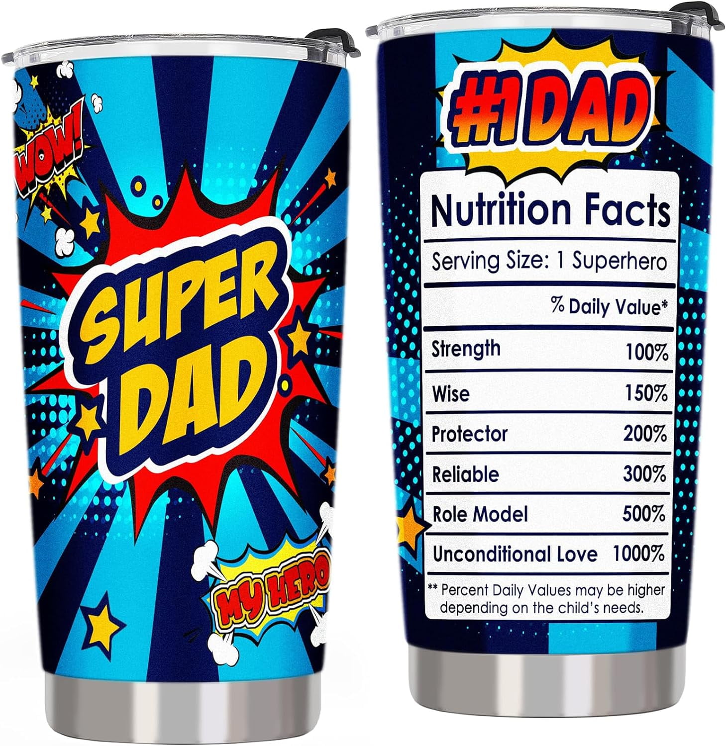 Valentines Day Gifts for Dad from Daughter Son - #1 Dad Nutrition Facts  Tumbler Cup - Super Dad Tumbler Gifts, Best Dad Birthday Gifts, 20oz Super  Dad ...