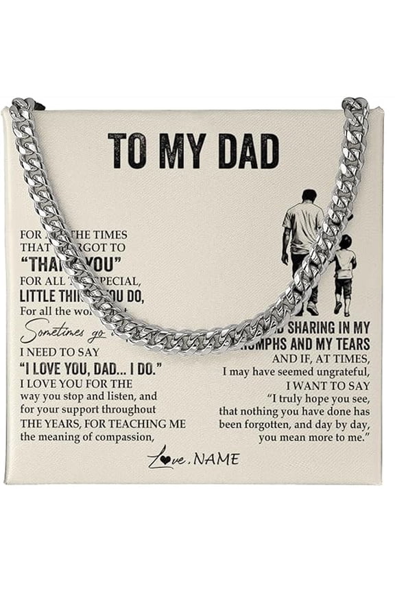 Fathers Day Gift for Dad from Son with Box and Message Card, Cuban Link Chain for Daddy, Personalized To My Daddy Necklace from Daughter, First Time Father Gift Necklace, Cuban Chain Necklace