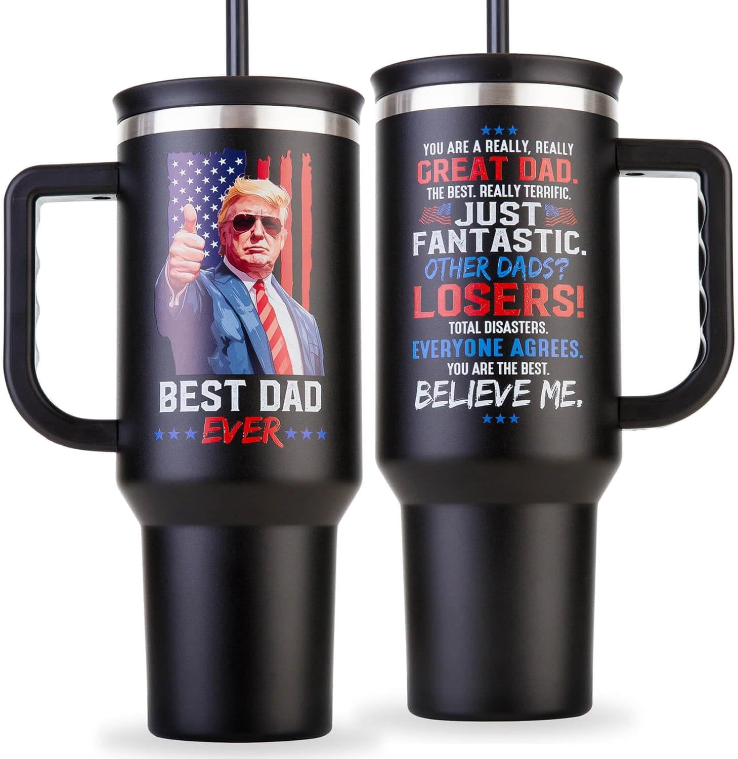 Dad Gift Tumbler From Daughter - 40 Oz Stainless Steel, Vacuum Insulated, Spill-Proof Lid - View #7