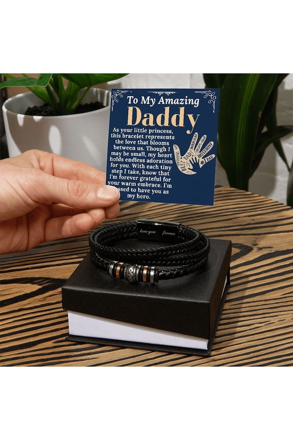 Fathers Day Gift From Daughter To Dad, Leather Bracelet Gift For Father, Christmas Gift Bracelet for Father with Message Card
