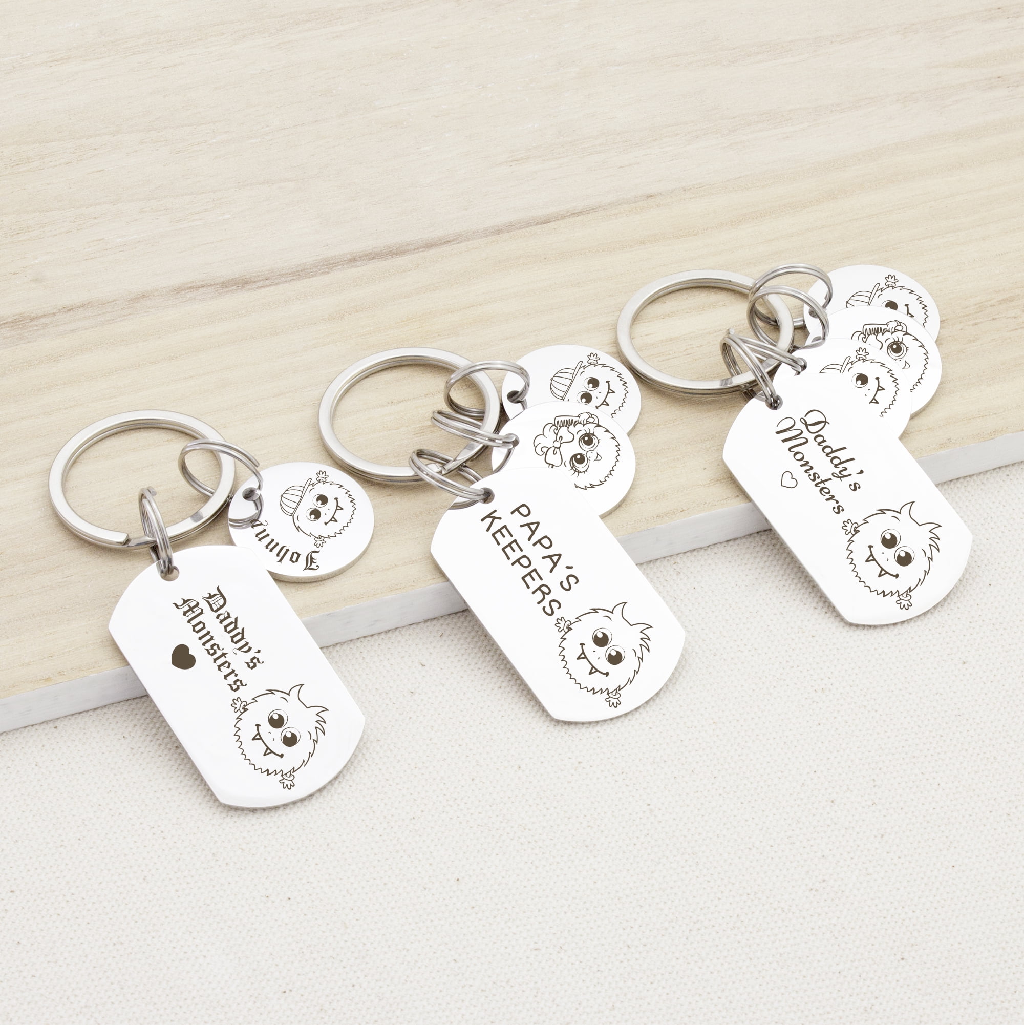 Fathers Day Gift From Girl - Little Monsters Keychain Dad Gift - Cute Keychain Stainless Steel - Personalized Fathers Day Gift from Children