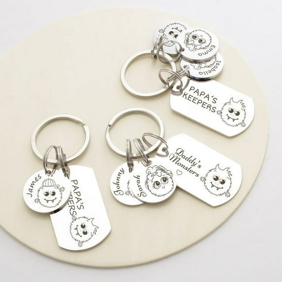 Fathers Day Gift From Girl - Little Monsters Keychain Dad Gift - Cute Keychain Stainless Steel - Personalized Fathers Day Gift from Children