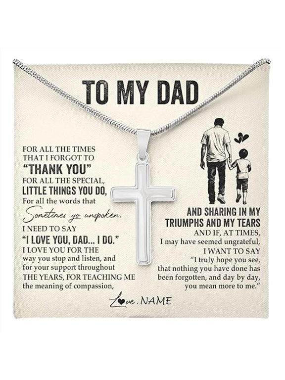 Fathers Day Gift for Men, Birthday Gift for Father from Son, Cross Necklace for Dad from Son, To My Daddy Necklace with Message Card and Gift Box, Christian Jewelry