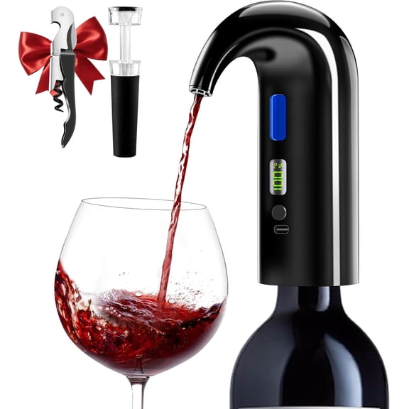 Fathers Day Gift|World Cup Viewing Party Supplies, Wine Aerator Electric Wine Decanter, Automatic Wine Dispenser Pourer with USB Rechargeable, Gift for Women,Men,Wine&Whiskey Lovers,Birthday (Black)