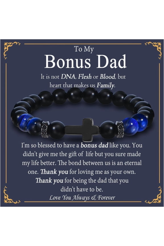 Fathers Day Gift for Bonus Dad, Stepdad, Grandpa, Daddy, Boyfriend's Dad Beaded Bracelet for Him on Birthday, Christmas