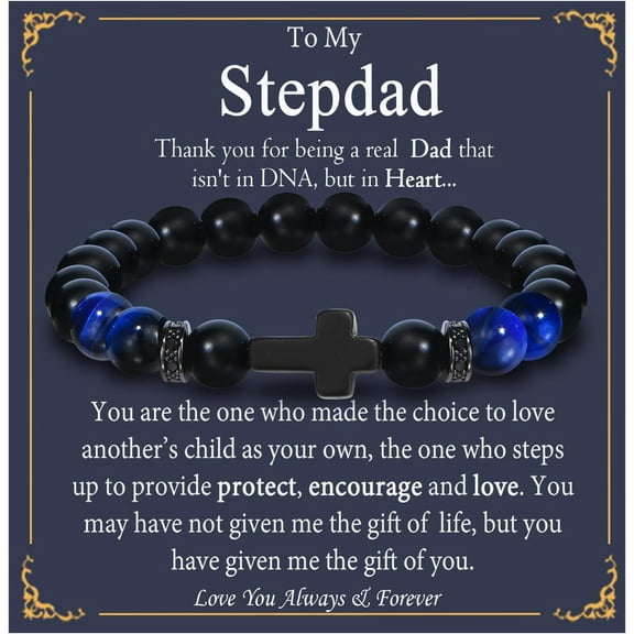 Fathers Day Gift for Bonus Dad, Stepdad, Grandpa, Daddy, Boyfriend's Dad Beaded Bracelet for Him on Birthday, Christmas