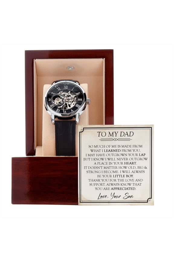 Fathers Day Gift for Dad, To My Dad Openwork Watch, Gift for Dad from Son, Dad Birthday Gift - Men's Openwork Watch - Mahogany Gift Box