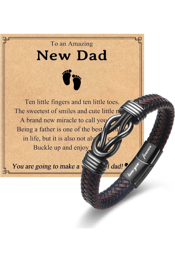 Fathers Day Gifts for Dad Grandpa New Dad Uncle Bonus Dad Father in Law, Brown Braided Leather Infinity Knot Bracelet for Men as Birthday Valentines Day Christmas Gifts