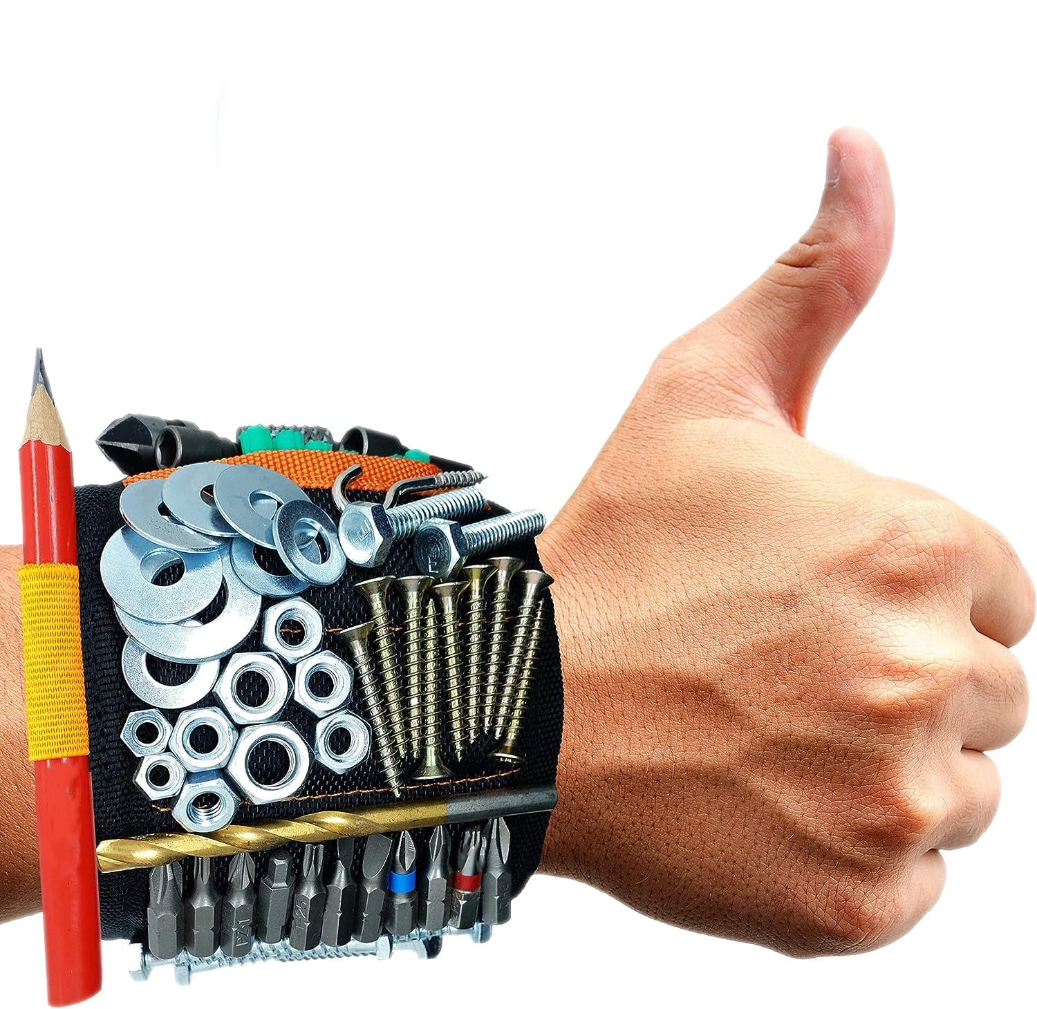 GIXUSIL Magnetic Wristband for Holding Screws with 15 Strong Magnets, Black, Tool Belt