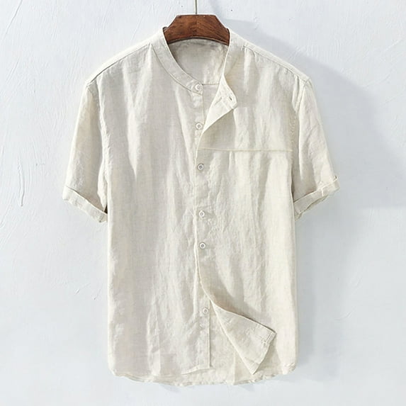 Fathers Day Gifts for Dad Dgankt Mens Shirts Cotton And Linen Summer Fashion Casual Men's Lapel Shirt Top Short Sleeved-neck Top/shirt on Clearance