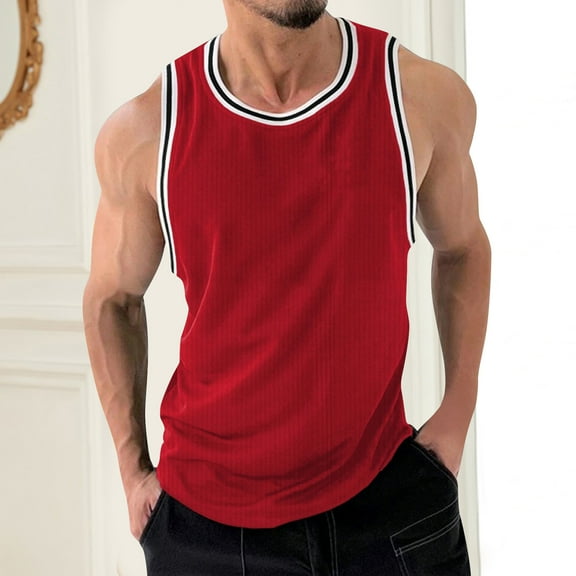 Fathers Day Gifts for Husband Dgankt Shirts for Men Fashionable Men's Round-neck Solid Color Mesh Drying Sleeveless Top