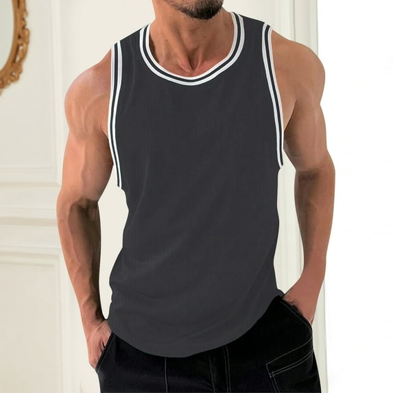 Fathers Day Gifts for Husband Dgankt Tank Top Fashionable Men's Round-neck Solid Color Mesh Drying Sleeveless Top