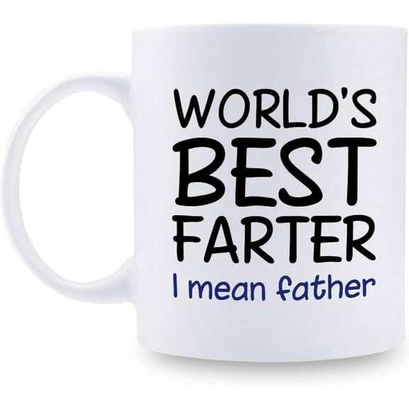 Fathers Day Mug Gifts for Dad from Daughter Son - World''s Best Farter I Mean Father Coffee Mug - Birthday Xmas Gag Gifts for Father Dad - 11 oz White Ceramic Mug