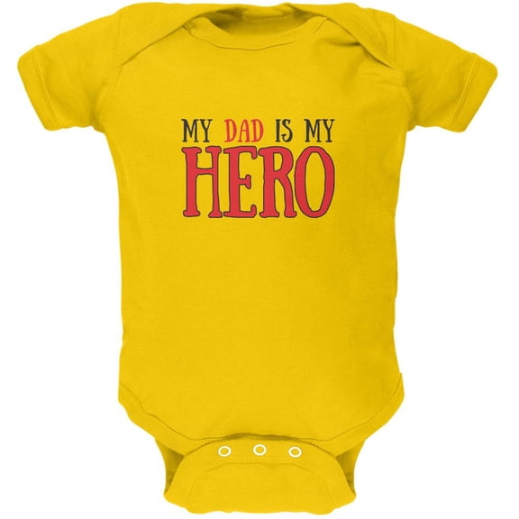 Fathers Day - My Dad Is My Hero Yellow Soft Baby One Piece - 18-24 months