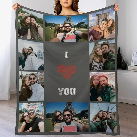 Fathers Day Personalised Gifts from Daughter Son-Custom Blanket with Photo Text-Customised Blankets-Multiple Colors Sizes Soft Flannel Blankets-Gifts for Dad Mum Grandma Grandfather