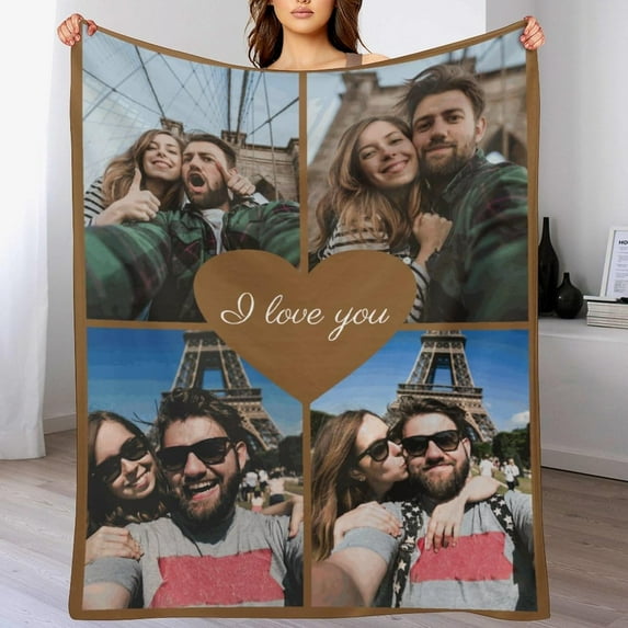 Fathers Day Personalised Gifts from Daughter Son-Custom Blanket with Photo Text-Customised Blankets-Multiple Colors Sizes Soft Flannel Blankets-Gifts for Dad Mum Grandma Grandfather