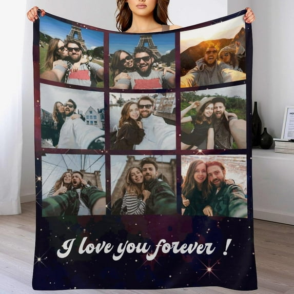 Fathers Day Personalised Gifts from Daughter Son-Custom Blanket with Photo Text-Customised Blankets-Multiple Colors Sizes Soft Flannel Blankets-Gifts for Dad Mum Grandma Grandfather