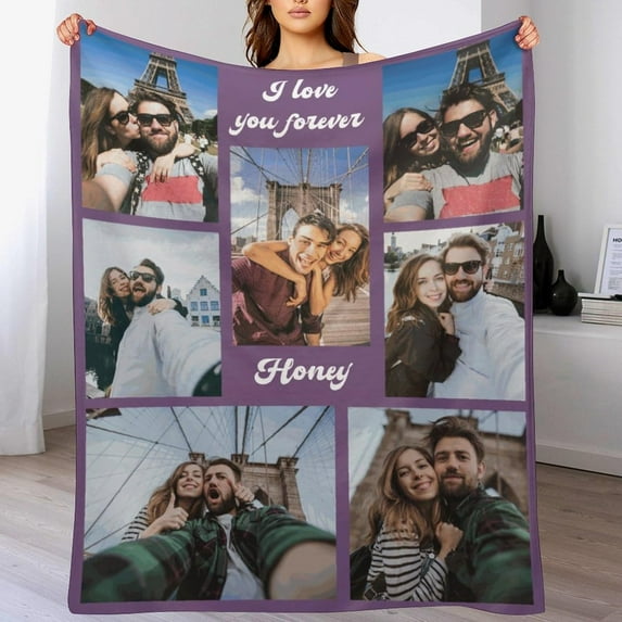 Fathers Day Personalised Gifts from Daughter Son-Custom Blanket with Photo Text-Customised Blankets-Multiple Colors Sizes Soft Flannel Blankets-Gifts for Dad Mum Grandma Grandfather