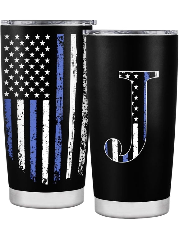 Fathers Day Personalized Gifts for Men, Monogrammed Gifts for Men, Initial Birthday Gifts, Gift Ideas for Dad, Grandpa, Uncle, Brother, American Flag Tumbler - 20oz - J