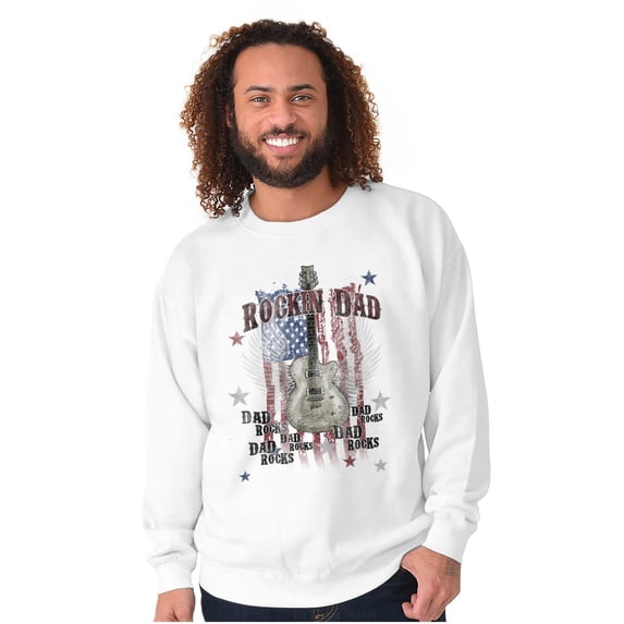 Fathers Day Rockin Dad Guitar USA Men's Big & Tall Crewneck Sweatshirt Brisco Brands 2X