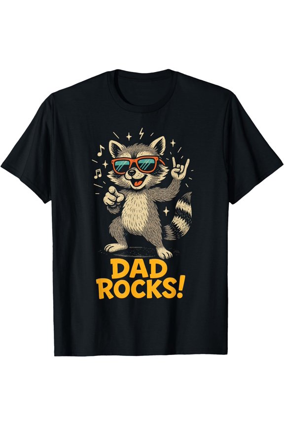 Fathers Day Shirt Men Dad Rocks Rockstar Funny Racoon Dad T-Shirt