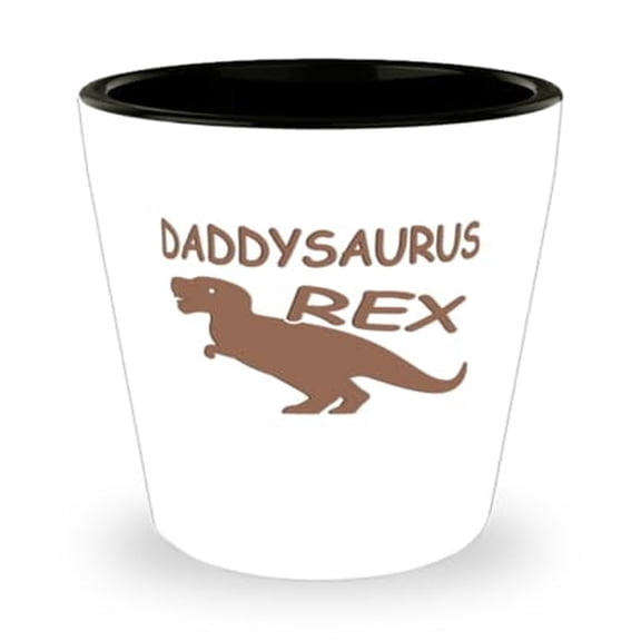 Fathers Day Shot Glass, Daddysaurus Rex, T-Rex Gift, Mini Glassware, 1.5oz Cup