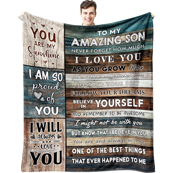 Fathers Day Son Gifts Blanket 60" x 50"- Gift for Son for Father''s Day - Birthday Gifts for Son Adult - Gifts for Grown Son - Mom to Son Gifts - Wedding Gifts for Son from Mom - to My Son Gift Ideas