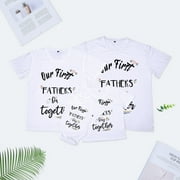 ALIGAMENT Fathers Day Summer Crew Neck Short Sleeve T Shirts,Daddy and Me Family Matching Outfits Mama Papa Mini Letter Shirt Tops Romper Bodysuit Photoshoot Clothes Set