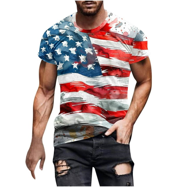 Fathers Day Summer Shirts for Men 4th of July Fashion Print Cotton ...