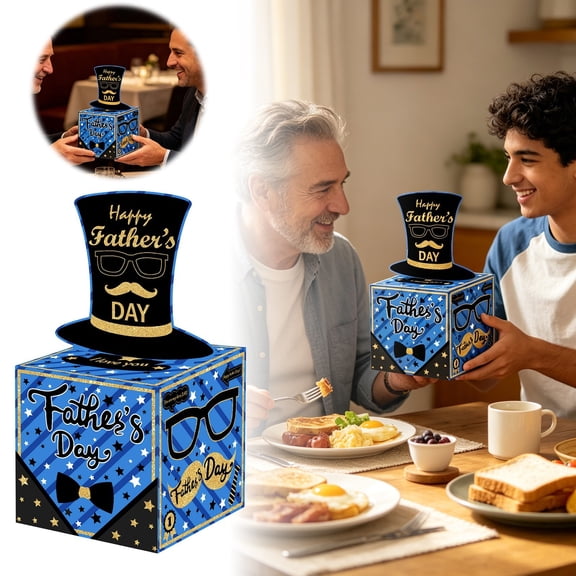 Fathers Day Surprise Gift Box with Money Pull Out Feature for Graduation and Celebration Fun Blue