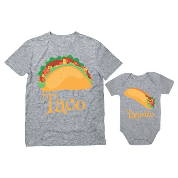 Fathers Day Taco Taquito Dad and Baby Shirts Funny Daddy and Son Matching Outfit Baby Gray 6M (3-6M) / Dad Gray 3X-Large