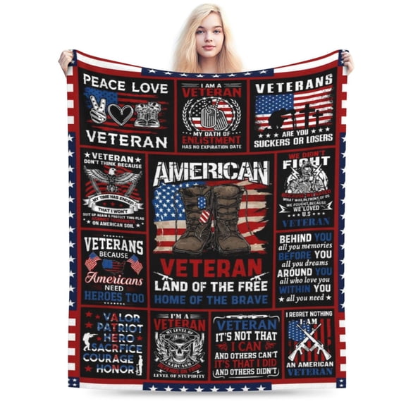 Fathers Day Veterans Gifts for Men, Veteran Gifts Army Throw Blanket, Gifts for Veterans Day, Army Veteran Gifts for Him Dad Grandad 50x40
