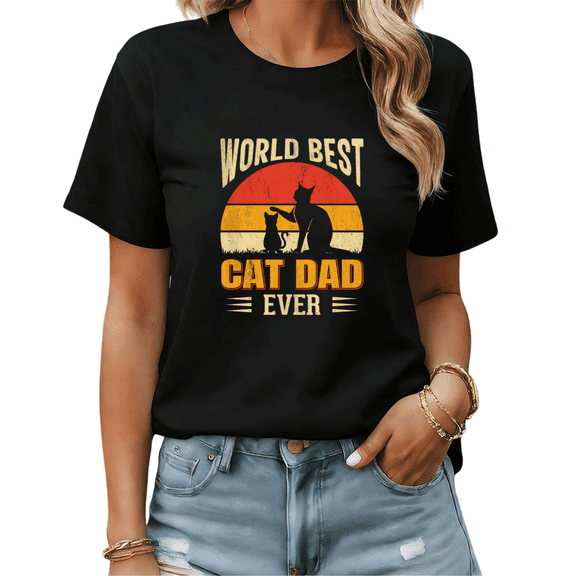 Fathers Day World Best Cat Dad Ever Cat Dad Graphic Tees Mens Tshirt Shirts Black White S-5XL Tops