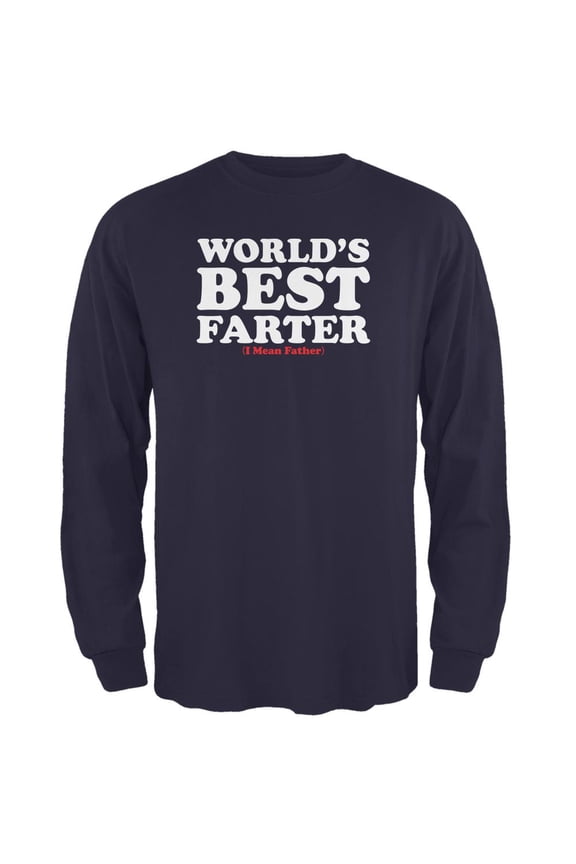 Fathers Day - World's Best Farter Navy Adult Long Sleeve T-Shirt - Large