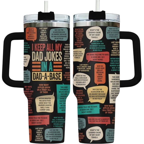 Fathers Joke Gifts, Funny Dad Tumbler with Handle Straw 40 oz Stainless Steel, Dad Jokes Cup, Hilarious Birthday Gifts for Men, Husband