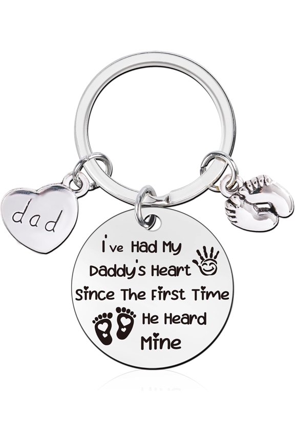 Fathers Keychain Expectant Dad Gifts, New Dad Gifts from Daughter Son, I've Had My Daddy's Heart Key Chain