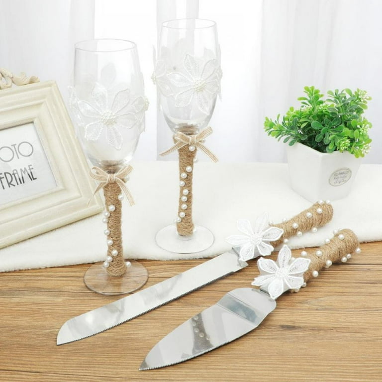 Fathom 5766 Gift Box Wedding Supplies - Cake Knife, Pie Set And Wedding  Champagne Glasses 4 Pieces - Styles