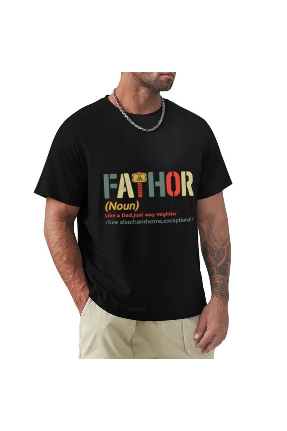 Fathor Men's Cotton HD Print Short Sleeve T-Shirt Crew Neck Top Black 2XL