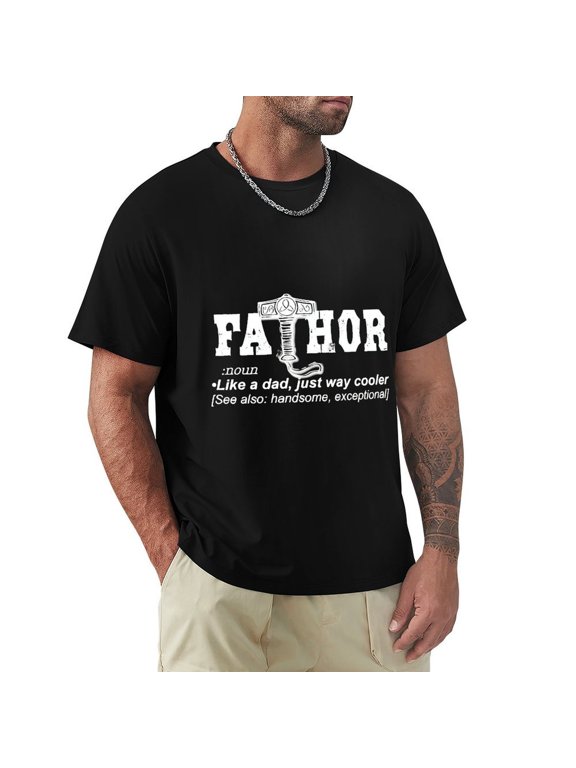 Fathor Men's Cotton HD Print Short Sleeve T-Shirt Crew Neck Top Black 3XL